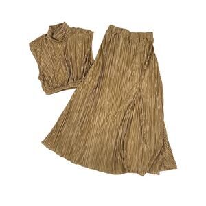 LPA - Adanna Sleeveless Top & Blair Midi Slit Skirt in Gold